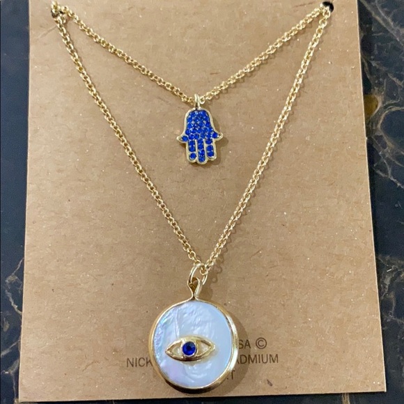 Layered Hamsa and Evil Eye Necklace - Picture 2 of 2
